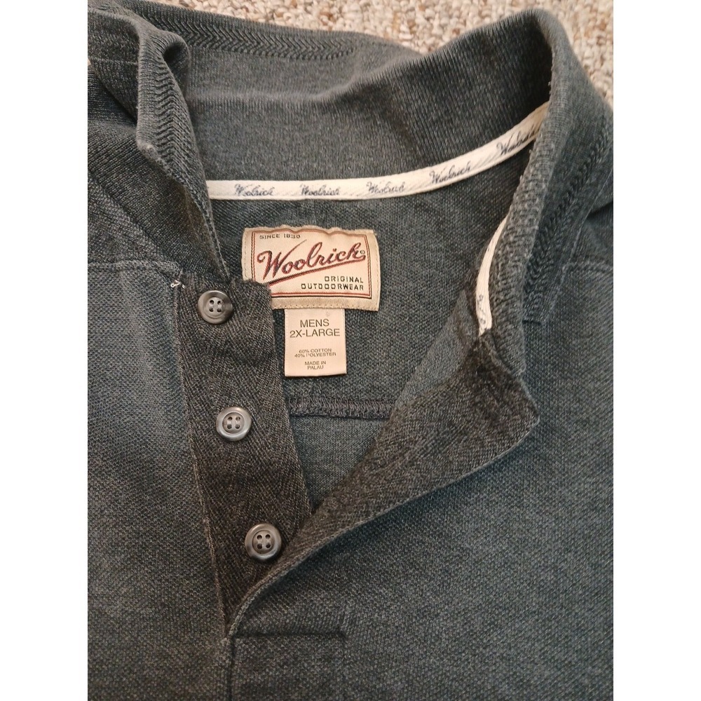 Woolrich Mens Long Sleeve Polo Shirt Dark Gray Classic Fit Large Cotton 90s - Picture 5 of 6
